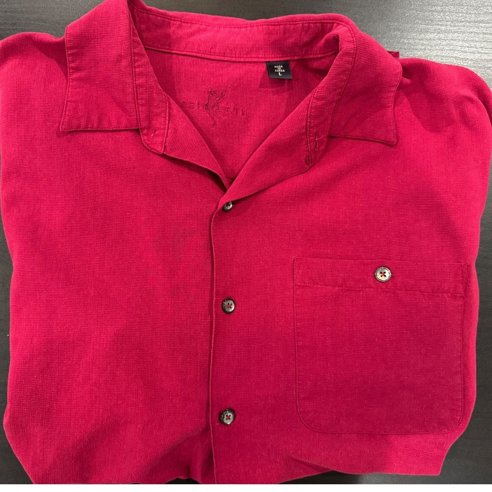 Ashworth Golf Shirt Camp Collar‎ Button Up Short Sleeve Casual Red Large